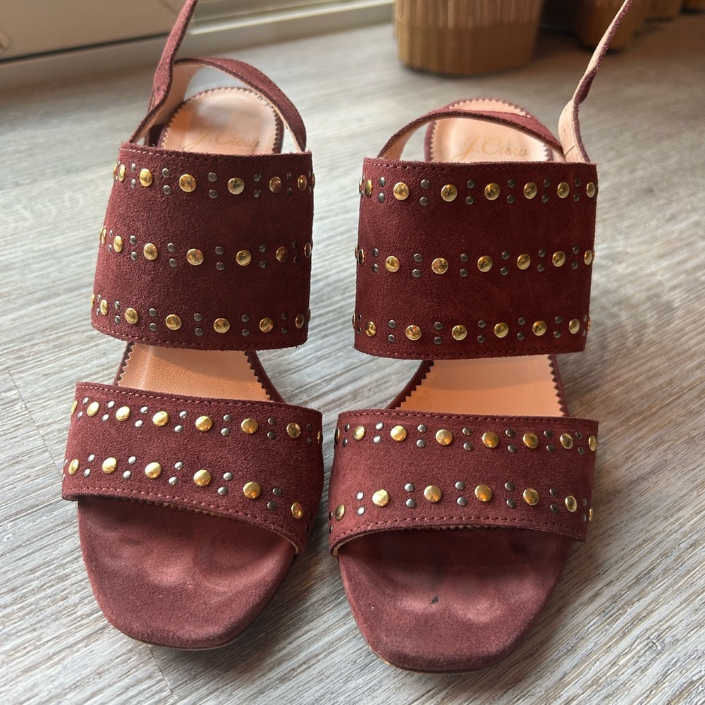 Studded Brown / Maroon Suede J.Crew Sandals